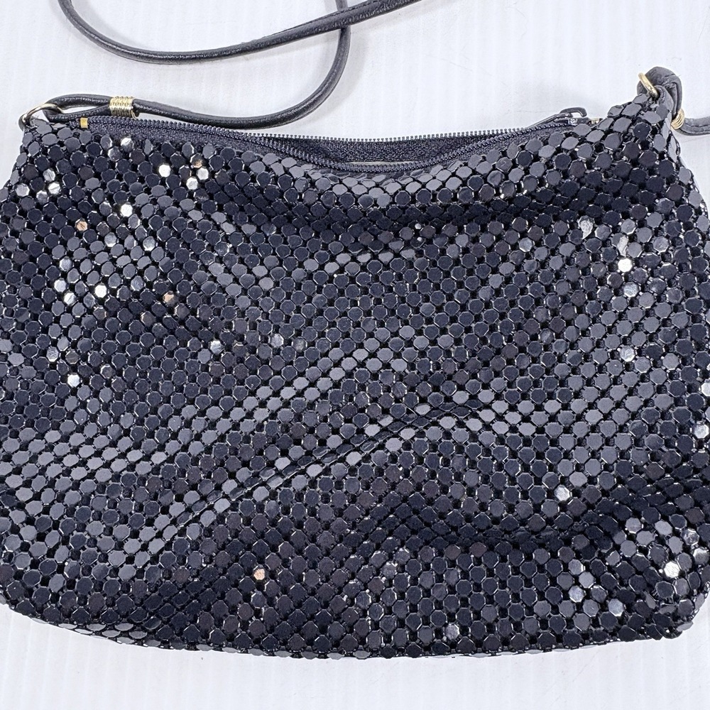 Vintage Whiting Davis Purse Black metal Mesh Flapper Bag - Picture 2 of 10